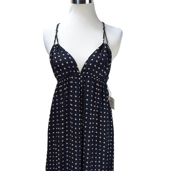 NWT Christopher Deane Neiman Marcus Silk Long Maxi Black Dot Dress New Tags - Picture 4 of 13